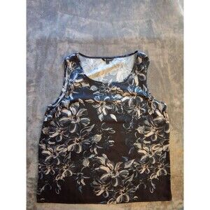 St. John Silk Blouse Women Medium Sleeveless  Floral Blue /White  Casual Travel